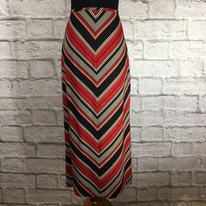 Harold’s size 2 silk maxi skirt stripes black red